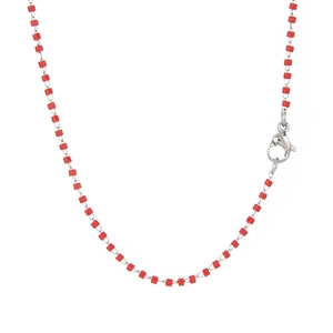 Silver stainless steel chain necklace with red cube beads and dolphin lobster clasp
