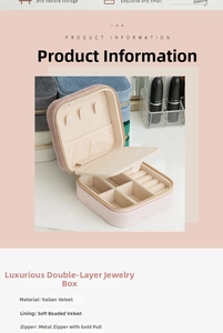 Detailed view of pink velvet jewelry box with double layers and internal ring slots