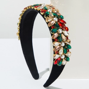 Baroque velvet headband with colorful crystals and pearls for women party