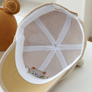 Cute bear-themed beige and brown toddler baseball cap with 3D ears and bear embroidery
