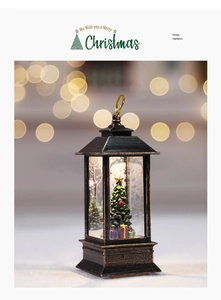 Macro detail of bronze Christmas lantern with micro landscape and warm bokeh background