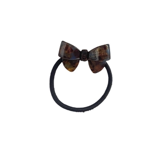 Elegant tortoiseshell pattern acetate bow hair tie with black high-elastic rubber band