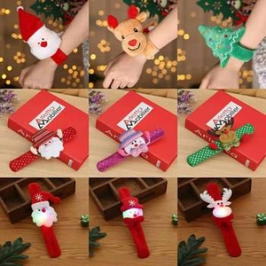 Luminous Christmas slap bracelets featuring Santa, reindeer, and snowman plush designs