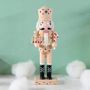 Christmas Nutcracker Soldier Ornament Wooden Hand Painted Gingerbread Man Candy Cane Theme Festive Tabletop Home Decor Pink