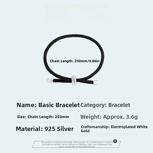 Detail showing 925 sterling silver black woven bracelet with size and weight parameters