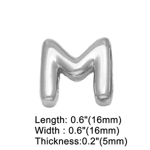Polished silver metal letter M charm for DIY bracelets or necklaces with 16mm size detail