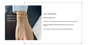 Close-up of three 18K gold plated 316L stainless steel snake chains on female wrist