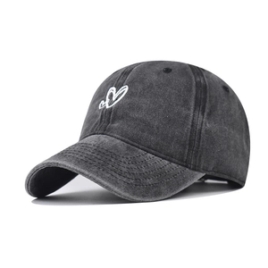 Washed Cotton Baseball Cap Vintage Distressed Peaked Hat Heart Embroidery Adjustable Sunshade Unisex Sports Cap