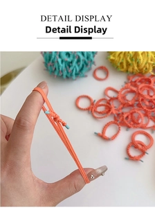 Detail display of a high-elasticity orange hair tie showing its superior stretchability
