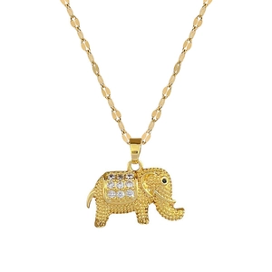 Golden elephant pendant necklace with sparkling rhinestones on a stainless steel chain