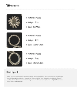 Detailed size and weight chart for silver phone cord hair ties in three plastic specifications
