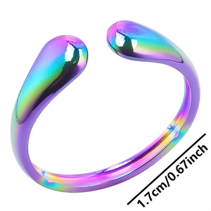 Rainbow gradient stainless steel open ring detail with 1.7cm adjustable inner diameter