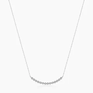 925 Sterling Silver Necklace Smile Curved Bar Pave Zirconia Minimalist Elegant Jewelry Women Simple Clavicle Chain