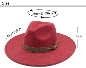 Guide des tailles pour chapeau fedora rouge à large bord, bord 9,5cm et tour de tête 57-58cm