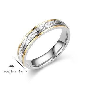 Detailed view of a 4mm two-tone titanium steel ring with a textured wave pattern