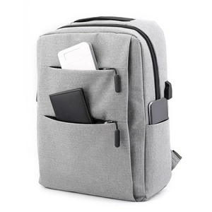 Gray multi-functional business laptop backpack with USB port and multiple storage pockets