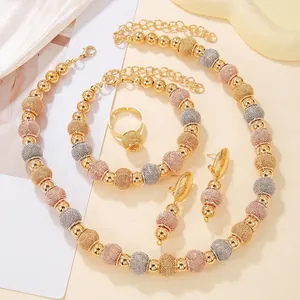 Fashion tricolor bead jewelry set with necklace bracelet ring and earrings in mixed tones