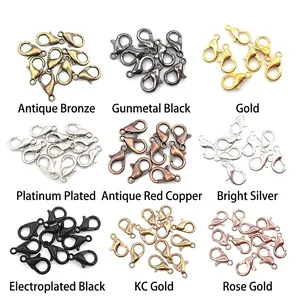 Zinc alloy 12mm lobster clasps in nine assorted metallic finishes for jewelry making