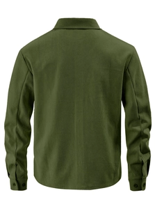 Detailed back view of army green corduroy shirt showing vertical ribbed fabric texture
