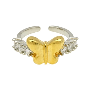 Two-tone butterfly open ring in gold and silver with sparkling cubic zirconia accents