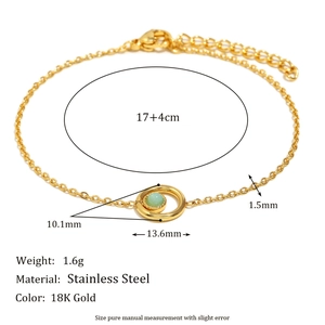 Minimalist 18K gold plated stainless steel bracelet with green stone and hollow pendant
