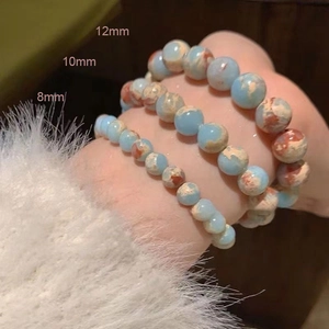 Natural Stone Beaded Bracelet Imperial Jasper Round Beads Elastic Handmade Vintage Jewelry For Women