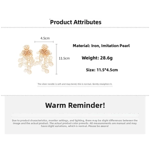 Detailed size chart for pearl flower tassel earrings with 11.5x4.5cm dimensions