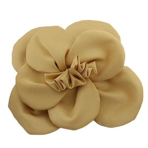 3D beige fabric camellia rose brooch with layered petals for dress accessories