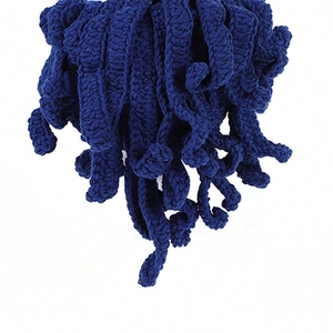 Navy blue handmade crochet octopus hat with spiral tentacles for winter warmth