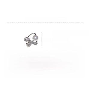 Detail view showing dimensions of bow knot ring with zircon and imitation pearl inlay