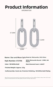 Detailed technical diagram of S925 silver moissanite earrings with size measurements
