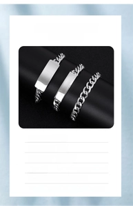 Detailed specs of stainless steel Cuban chain bracelets showing width and length options