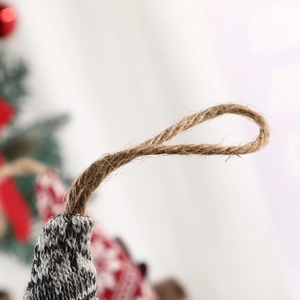 Christmas reindeer pendant with rustic twine hanger and knitted hat detail for tree decor