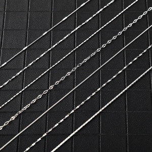 Close-up of various silver chain styles including box, snake, and water wave designs