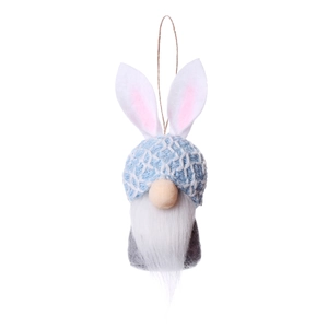Easter gnome plush doll with blue knitted hat and rabbit ears hanging ornament