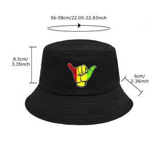 Bob noir en coton avec broderie Shaka, circonférence de 56-58cm pour le plein air
