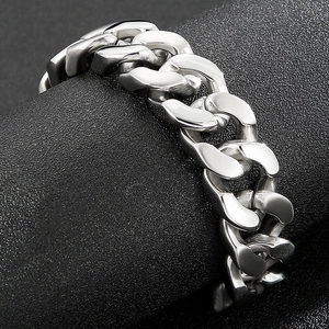 Polished silver cuban chain bracelet for men with heavy industrial stainless steel links