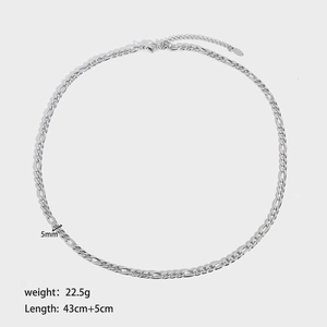 Dettaglio catena Figaro in acciaio inossidabile argento da 5mm con specifiche tecniche