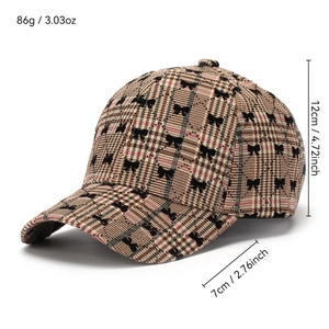 Plaid baseball cap with bow patterns, weight 86g, height 12cm, for sun protection