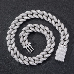 20mm silver Miami Cuban link chain necklace with micro-paved cubic zirconia for men