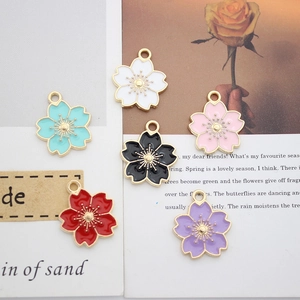 Handmade cherry blossom alloy charms in six colors for DIY jewelry making