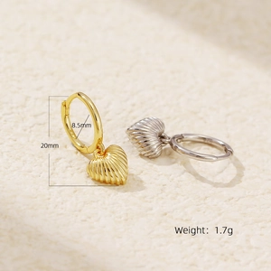 S925 silver heart drop earrings with shell texture in gold and silver finishes