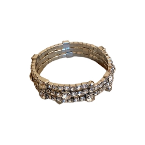 Elegant multi-layer geometric silver bracelet with sparkling pavé rhinestones for women
