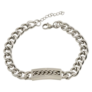 Bracciale a catena cubana in acciaio inossidabile argento con placca a vite lucida