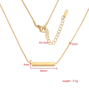 Detailed dimensions of gold stainless steel bar pendant necklace with 45+5cm chain length