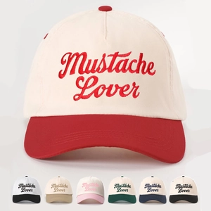 Retro Contrast Color Baseball Cap Polyester Mustache Lover Embroidery Adjustable Curved Brim Sun Protection Unisex