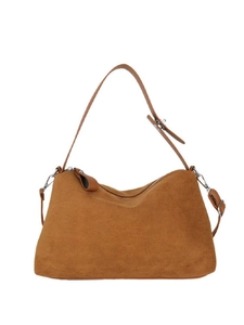 Sac à bandoulière rétro en daim marron pour femmes avec sangle réglable et anneaux argentés