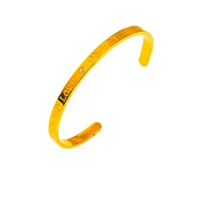 Cuff Bracelet 18K Gold Plated Stainless Steel Engraved Forever Love Only You Inlaid Rhinestone Open Bangle For Women