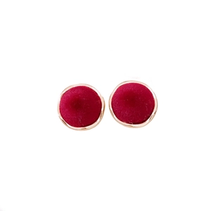 Elegant vintage red flocked round stud earrings with premium gold-tone metal border