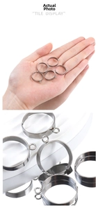 Detailed macro view of adjustable stainless steel ring base with flat tray and loop